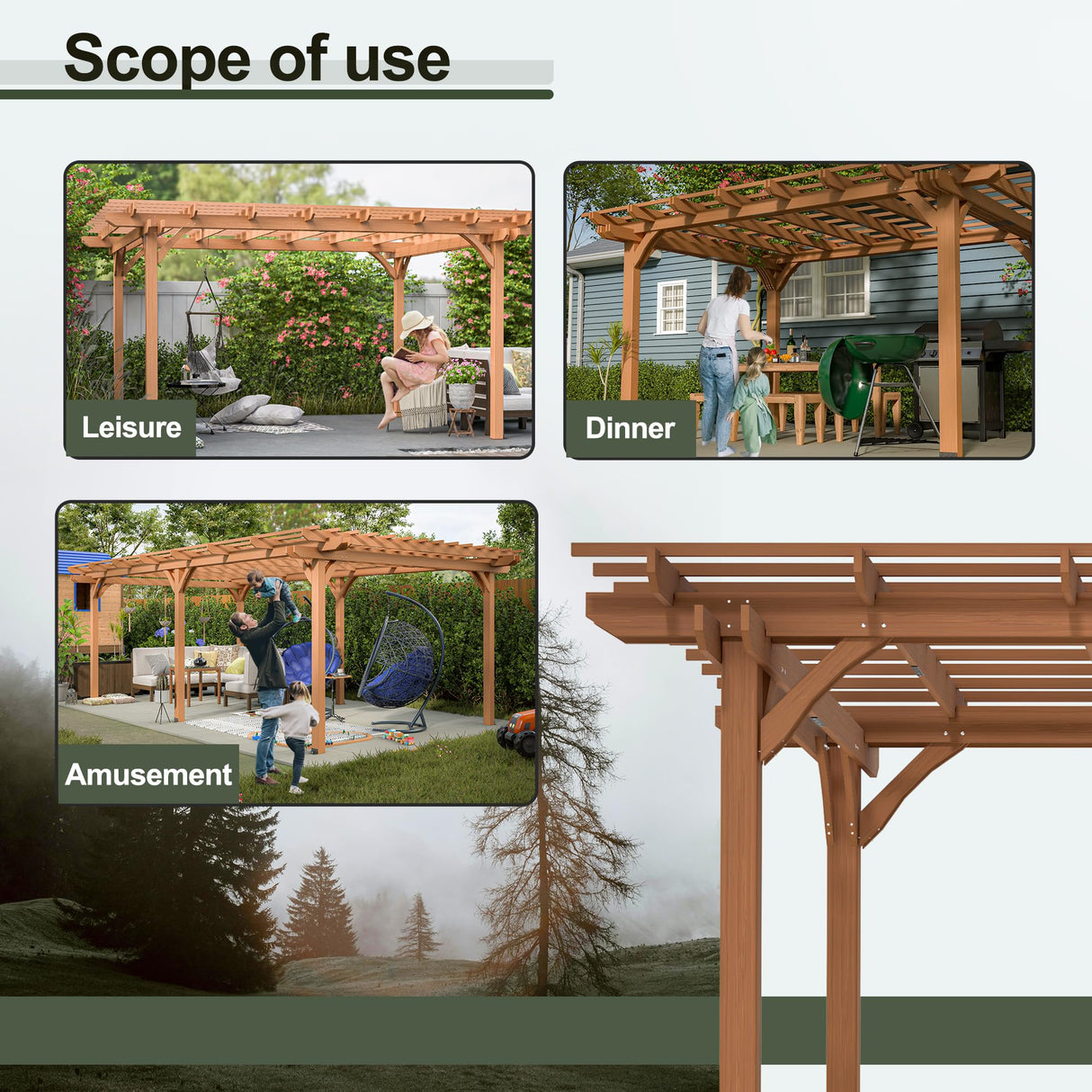 Jaxilyn 12x10 ft Wood Pergola,Outdoor Wood Gazebo Grape, Durable, Quality Supported Structure Entertaining Outdoor Wooden Pergola for Climbing Plant Support at Garden, Patio, Backyard, Deck, Brown Jaxilyn