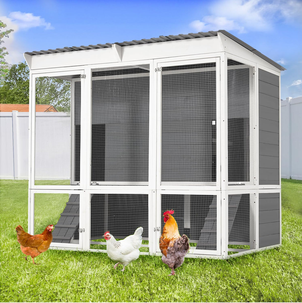 AECOJOY 67'' Extra Large Chicken Coop with Run for 8-10 Chickens, Wood Chicken House with Roost Bar & 4 Nesting Boxes, Outdoor Poultry Pet Cage Hen Fence for Backyard AECOJOY