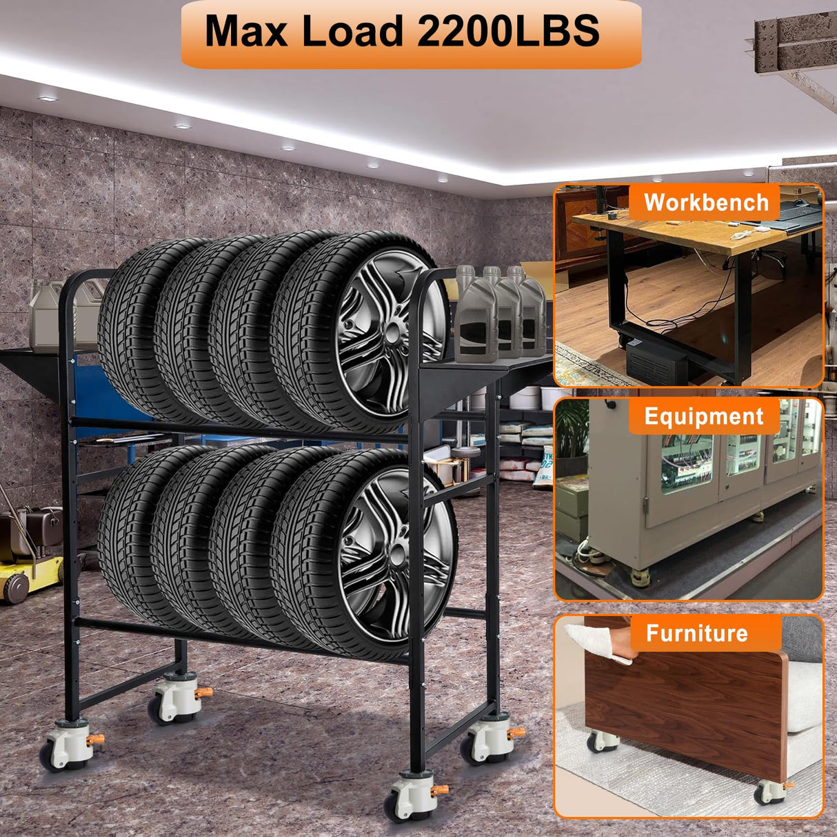 Leveling Stem Casters, M12 Thread Casters Set of 4 Heavy Duty with Leveling feet, 2200 LBS Retractable Caster Wheels with Upgraded Ratchet Arm, Adjustable Height Casters for Workbench, Machine Wieyunn