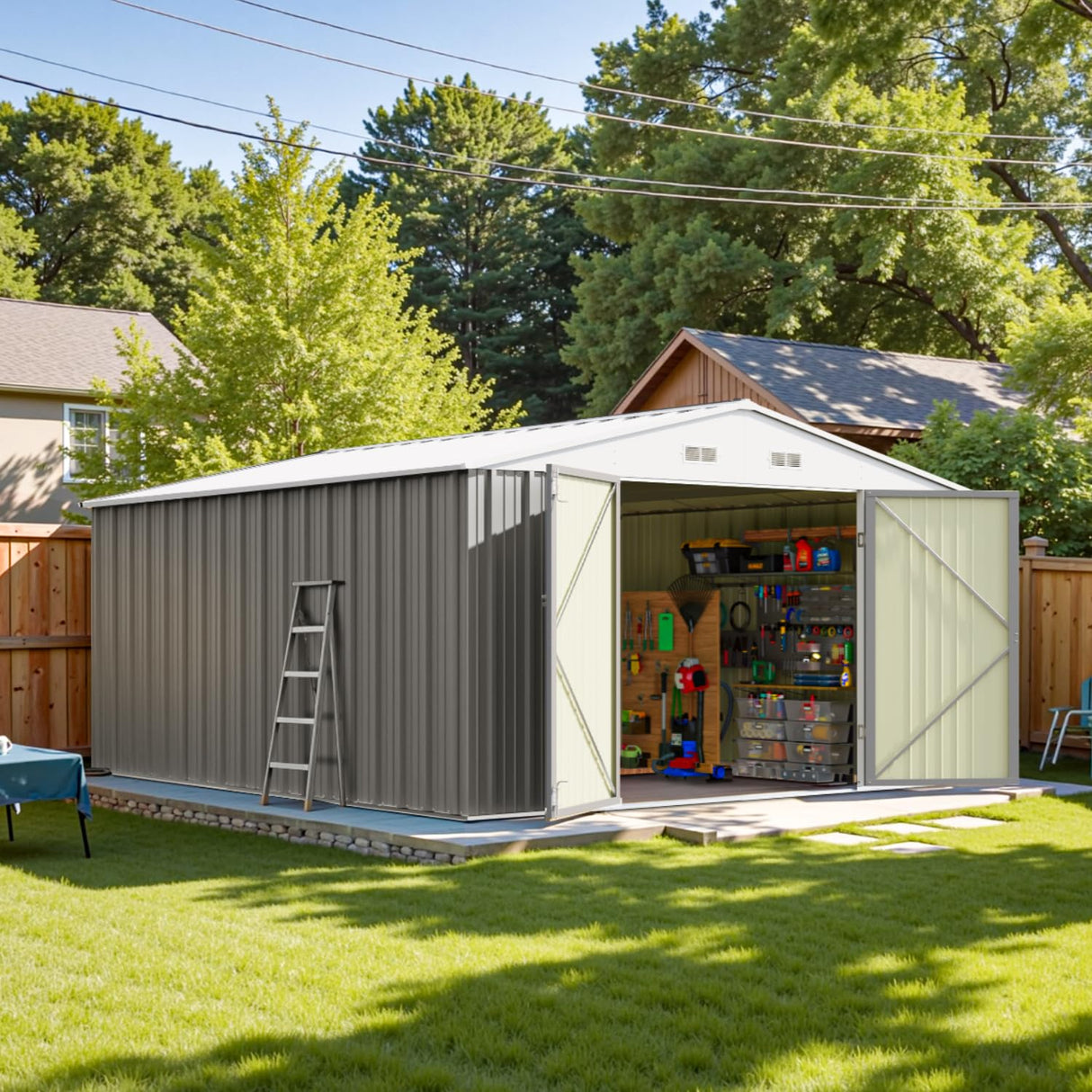 Patiowell 10 x 12 FT Metal Storage Shed for Outdoor, Steel Yard Shed with Design of Lockable Doors, Utility and Tool Storage for Garden, Backyard, Patio, Outside use, Gray Patiowell