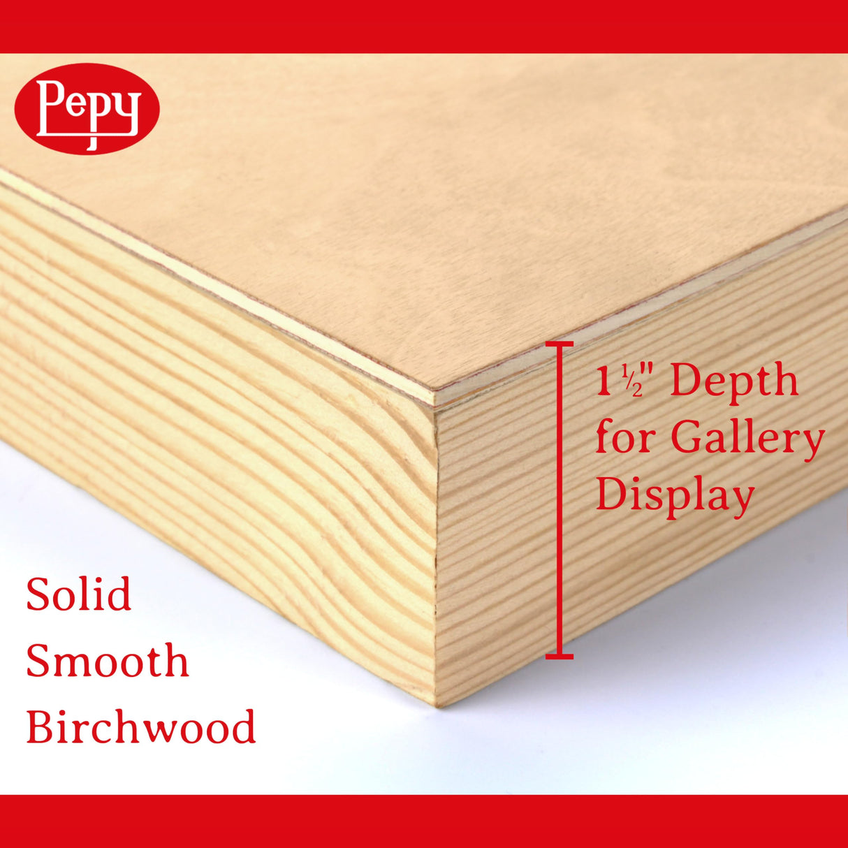 Pepy 12" x 16" Birch Wood Panels; Gallery Depth 1-1/2" Deep Cradle Artist Panel (Pack of 2) Pepy