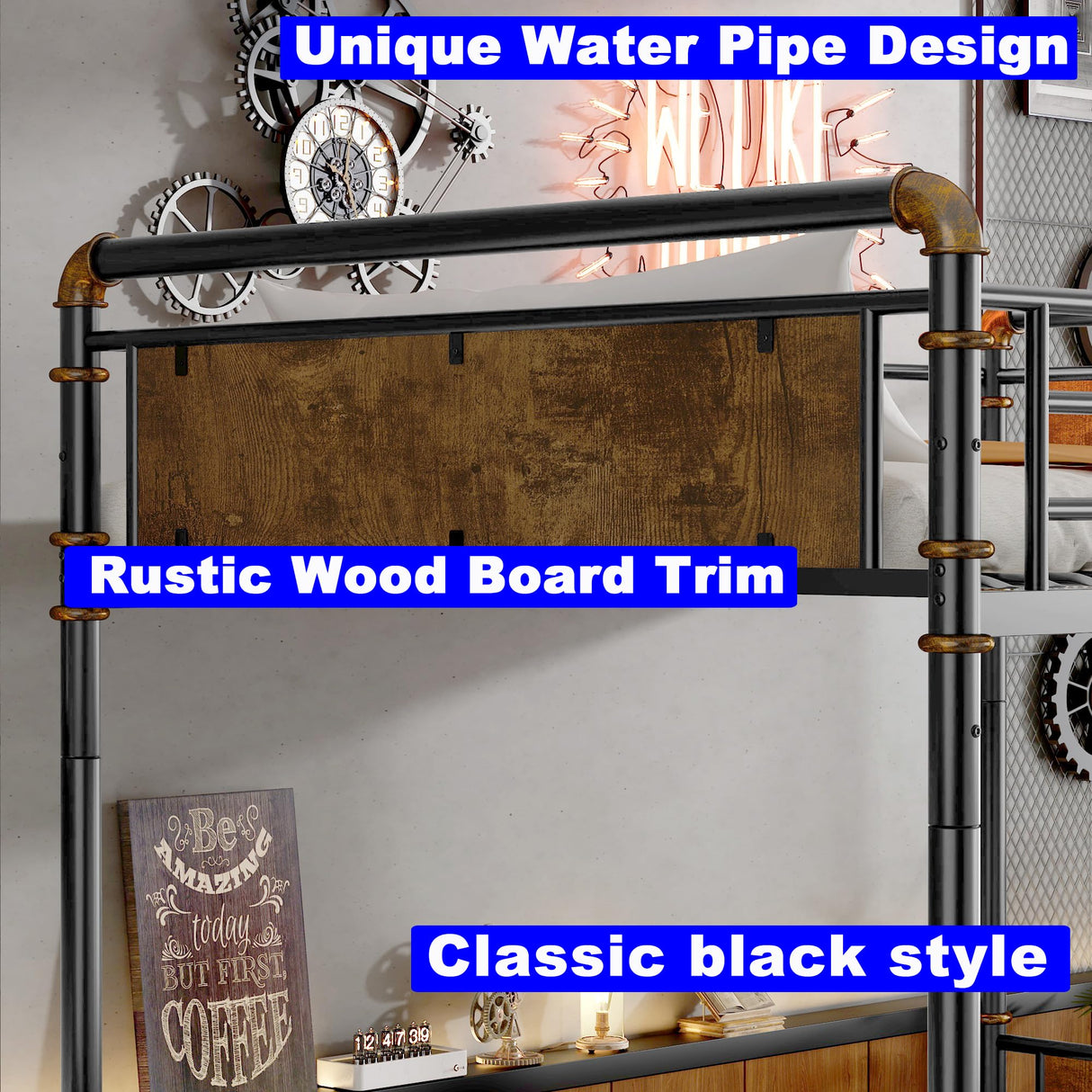 SIMPLEZC Upgraded Version Heavy Duty Thicken Metal Twin XL Over Twin XL Bunk Bed, Best Industrial Bunk Bed Twin XL Size for Adults, Convertible into 2 Beds with Wood Board, Water Pipe Design (Twin XL) SIMPLEZC