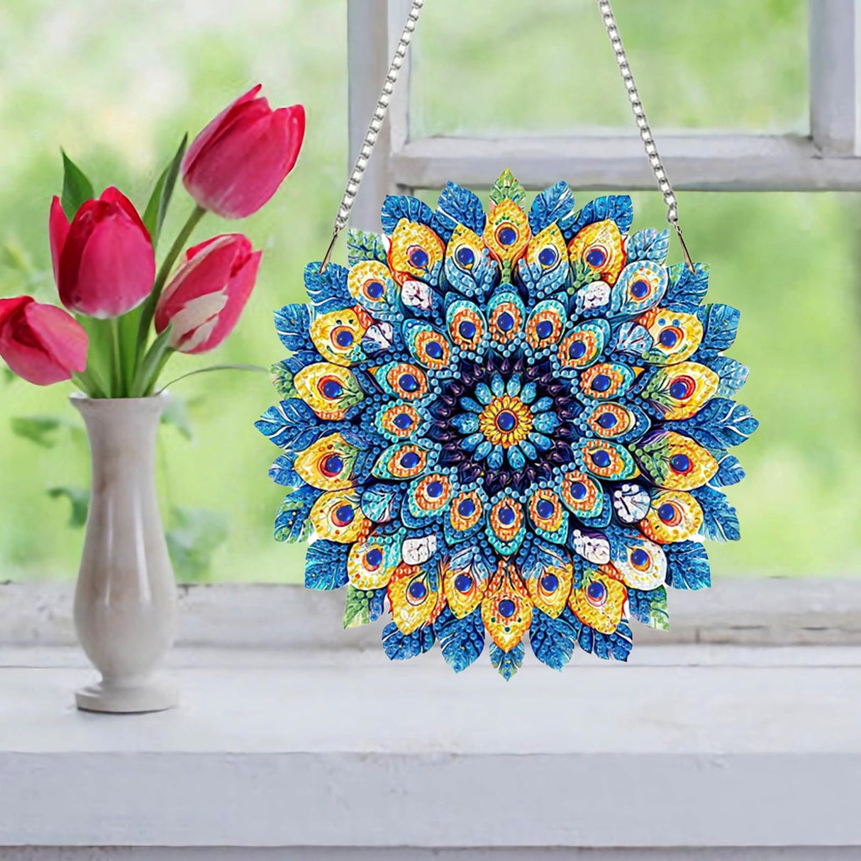 Auremi Mandala Diamond Art Painting DIY Hanging Diamond Art Pendant Painting Kit Mandala Special Shape Crystal Garden Wall Hanging Signs Kit Hanging Decorations Box Set Auremi