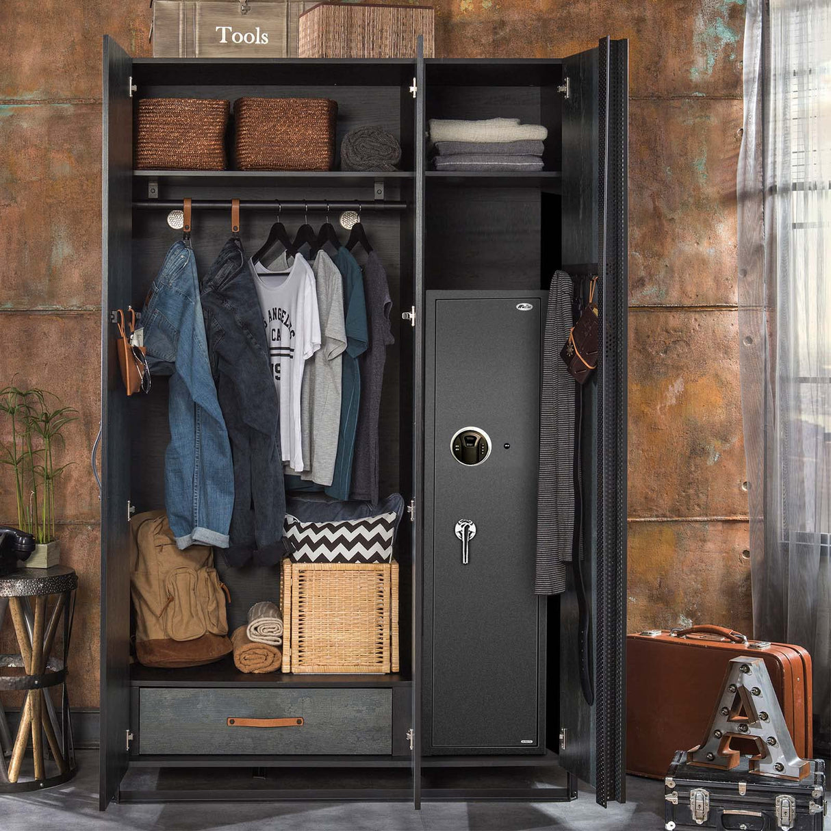 Rifle Gun Safe, Quick Access Long Gun Safe, 5-6 Gun Metal Rifle Gun Security Cabinet for Rifle with/Without Scope with Separate Handgun Rest, Lockbox and Removable Shelf BBRKIN