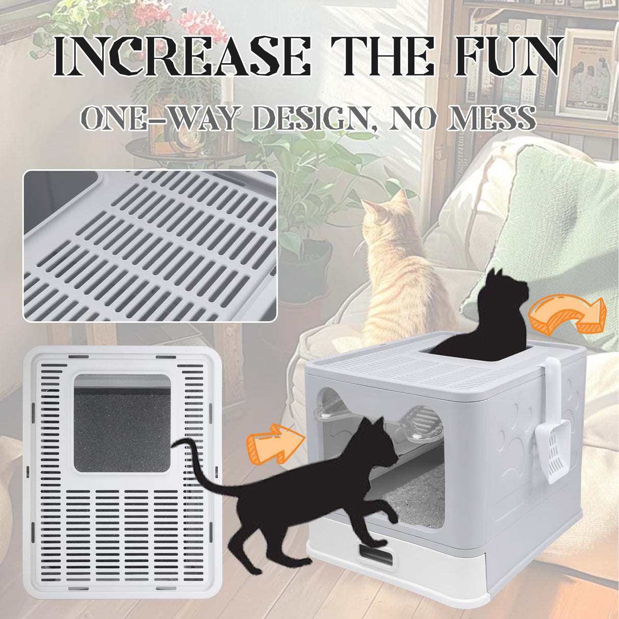 Modign Stainless Steel Litter Box with Lid,Large Foldable Litter Box with Lid,Covered Top Entry Litter Boxs,Enclosed Cat Litter Boxs with Litter Scoop for Big and Small Cats(Gray) Modign