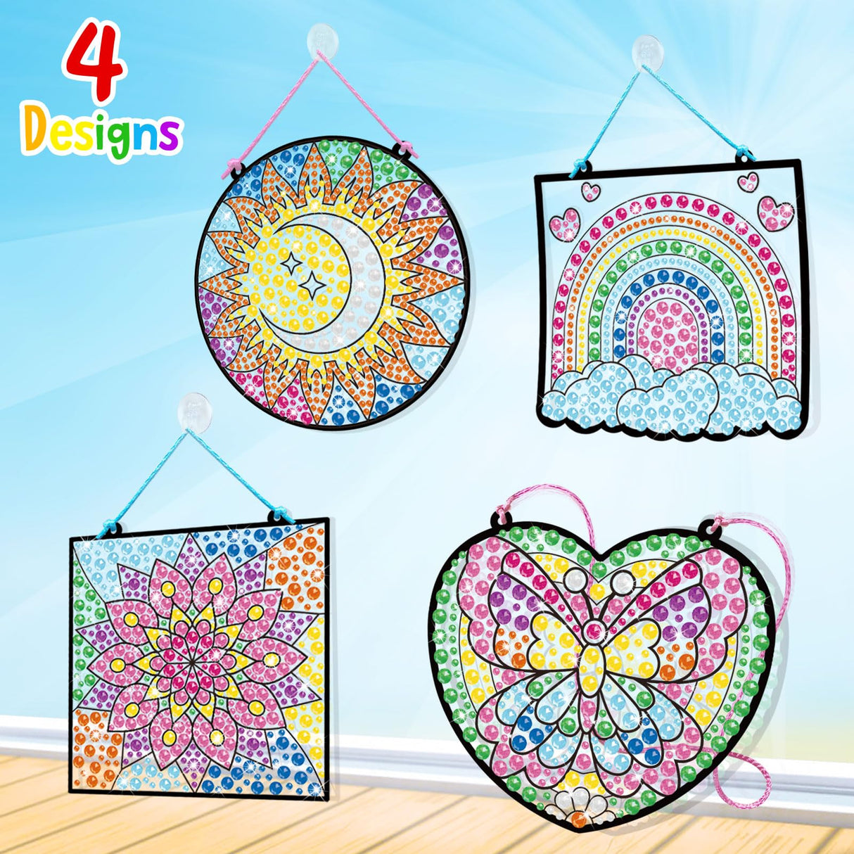 BANBBUR 4 Pcs Window Art Kits for Kids,Gem Arts for Kids Ages 8-12 4-8,Suncatcher Kits for Kids,Diamond Art and Crafts for Girls Boys Birthdays Christmas Gift BANBBUR