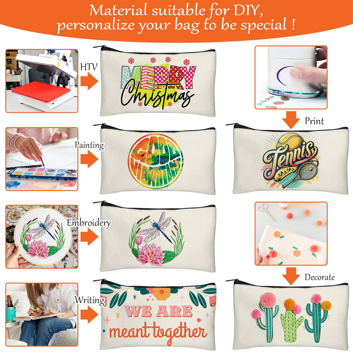 Legigo 10 Pack Blank DIY Craft Case Blank Makeup Bags- Beige Canvas Pencil Pouch Bulk Cosmetic Bag Multi-Purpose Travel Toiletry Zipper Bags (8.3 × 5 Inch) Legigo