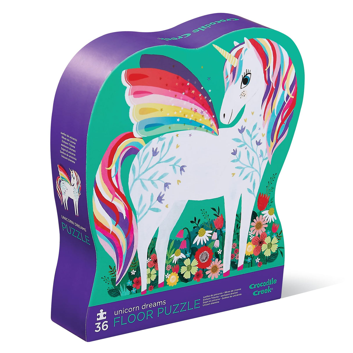 Crocodile Creek 36-Piece Jigsaw Floor Puzzle - Fun Floor Puzzles for Kids Ages 3-5 - Heavy-Duty Shaped Box for Storage - Unicorn Dreams - 27" W x 20" H Finished Crocodile Creek