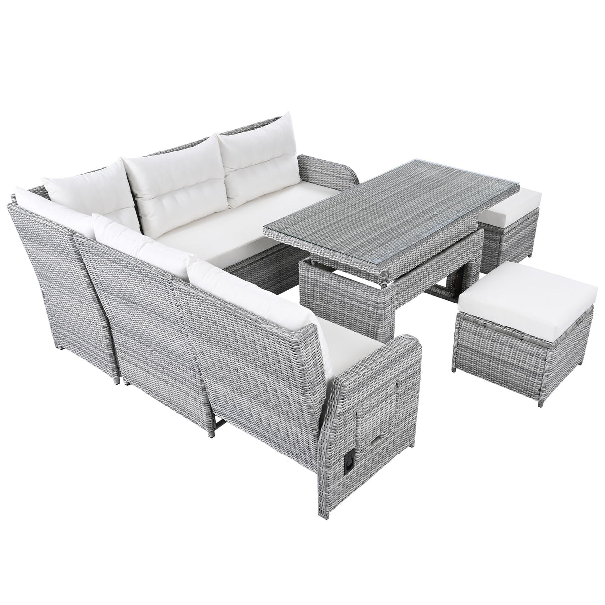 SOFTSEA 6-Piece Patio Furniture Set, Outdoor L-Shaped Sectional Recliner Sofa with 2 Ottomans, All Weather Cushions & Storage Table, Outdoor Conversation Set for Backyard, Beige SOFTSEA
