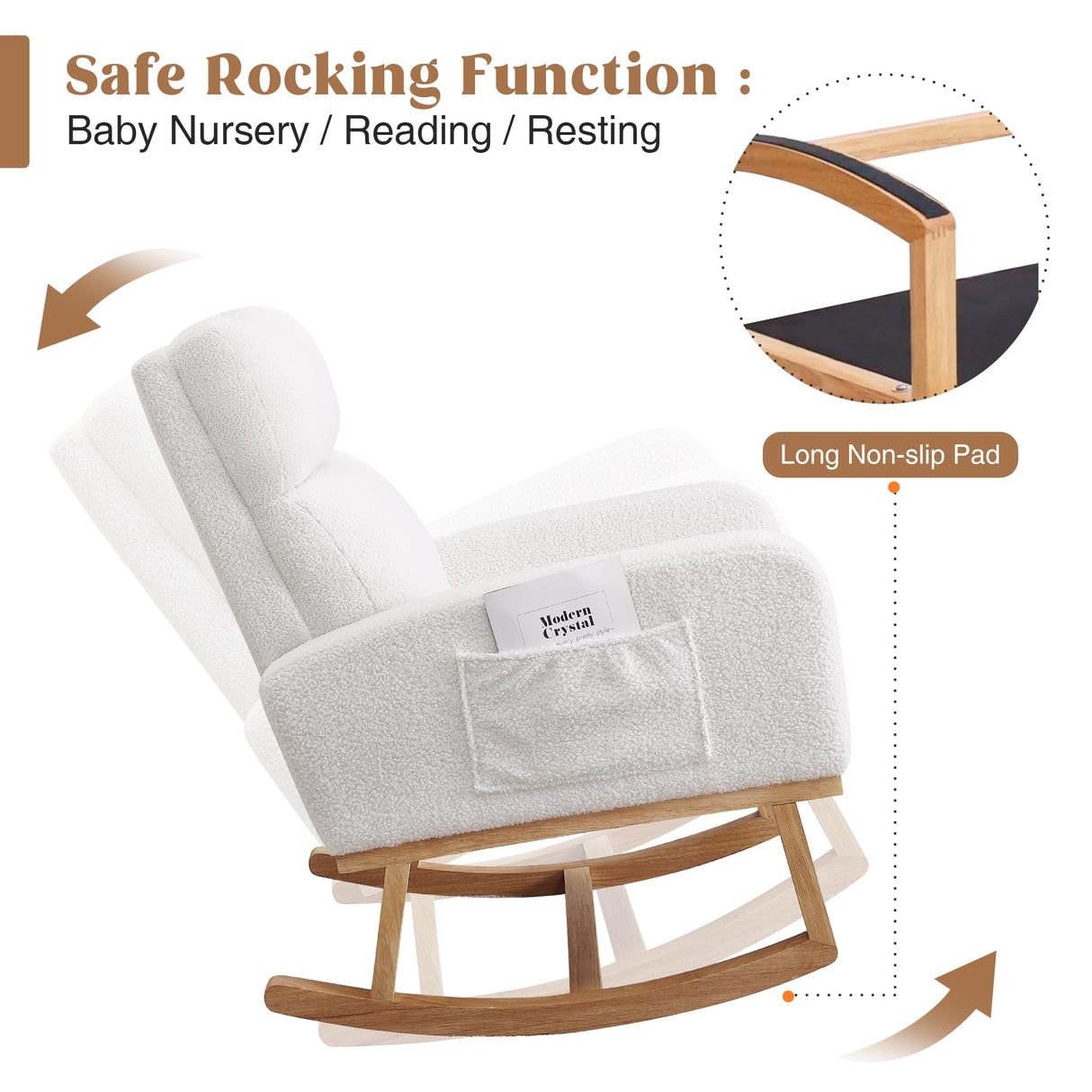 HCHAIRH Rocking Chair Nursery, Sherpa Nursing Rocking Armchair for Mom Nursery Morden Rocker Chair with High Backrest for Living Room,Bedroom,Teddy White HCHAIRH