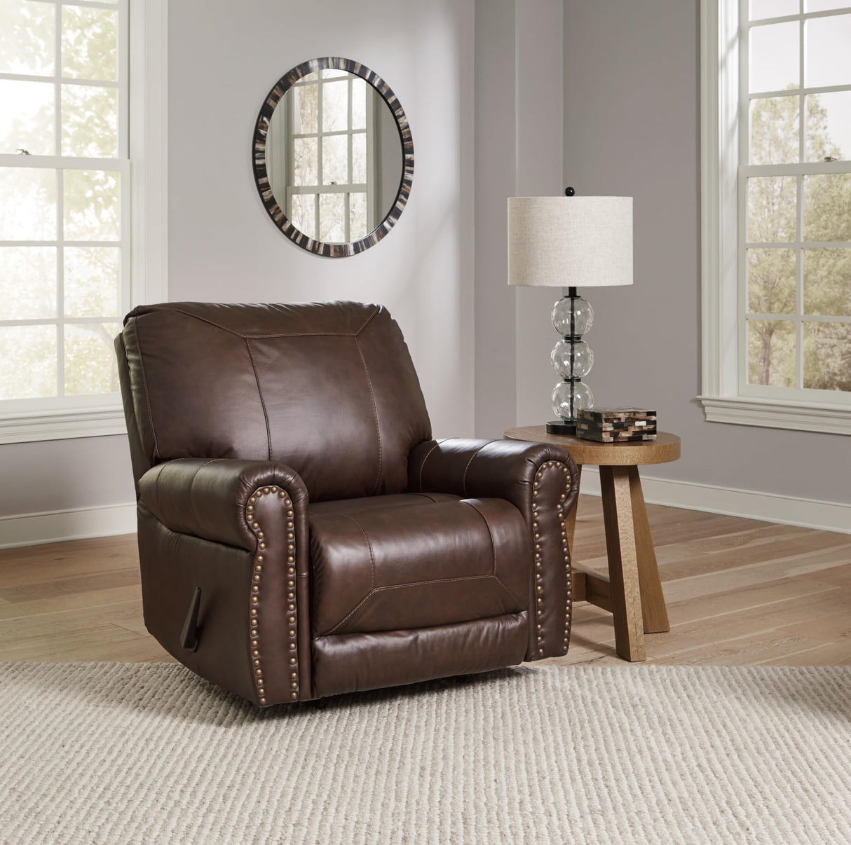 Signature Design by Ashley Colleton Classic Leather Match Upholstered Manual Recliner with Nailheads, Dark Brown Signature Design by Ashley