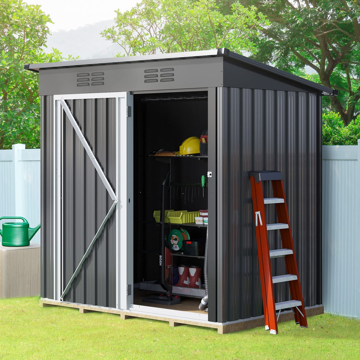 DWVO Outdoor Storage Shed 5 x 3FT, Heavy Duty Metal Tool Sheds Storage House with Lockable Door & Air Vent for Garden, Patio, Lawn to Store Bike, Garbage Can, Lawnmower, Dark Gray DWVO