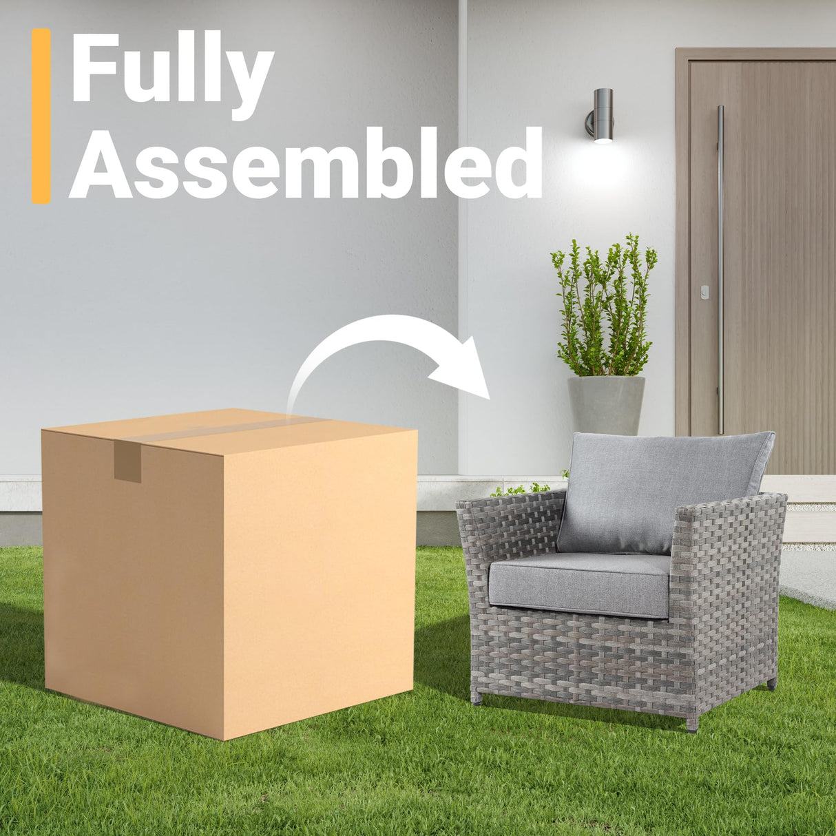 CAODOC 12 Pieces Outdoor Furniture Patio Sectional Sofa Couch Gray PE Wicker Conversation Sets with Ottomans Glass Coffee Table for Garden Poolside Backyard CAODOC