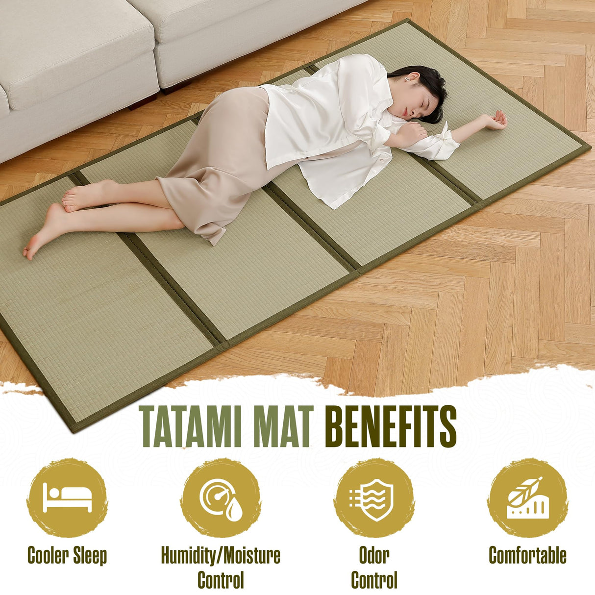 Tatami Mat, Tatami Mattress, Japanese Floor Mat, Japanese Sleeping Mats, Bamboo Sleeping Mats, Bed, Rug, Futon, Kotatsu, Goza, Traditional, Rush Grass, Folding, Anti-Slip, Twin XL, 80 x 40 Inch Houseables