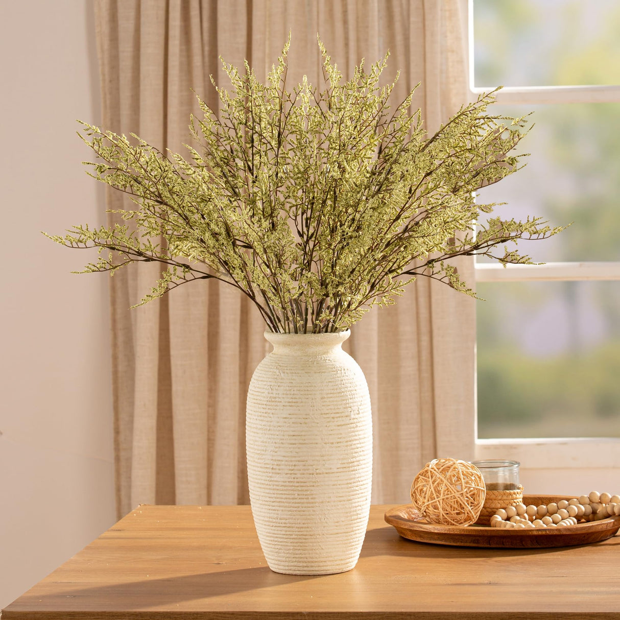 Ceramic Flower Vase, 12.5" Large Rustic Farmhouse Vases Home Decor Tall Pottery Decorative Pampas Vase for Table Living Room Entryway Mantel Bookshelf Bedroom Bathroom Kitchen-White ooit