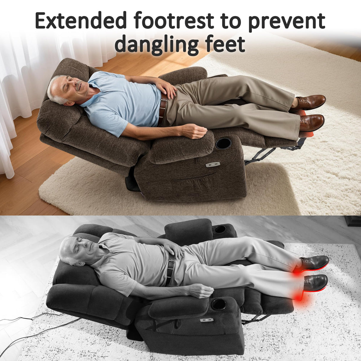 MCombo Power Lift Recliner Chair with Extended Footrest for Elderly People, Fabric 7283 (Brown, Large) MCombo