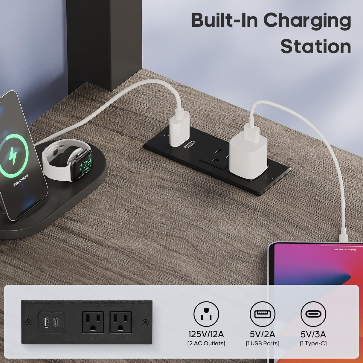 ADORNEVE Loft Bed Full Size with Desk and 8 Storage Drawers, LED Metal Loft Bed with Power Outlet, 2 Shelves & Clothing Rack, Bed with Safety Guardrail & Ladder,Space-Saving, Grey ADORNEVE