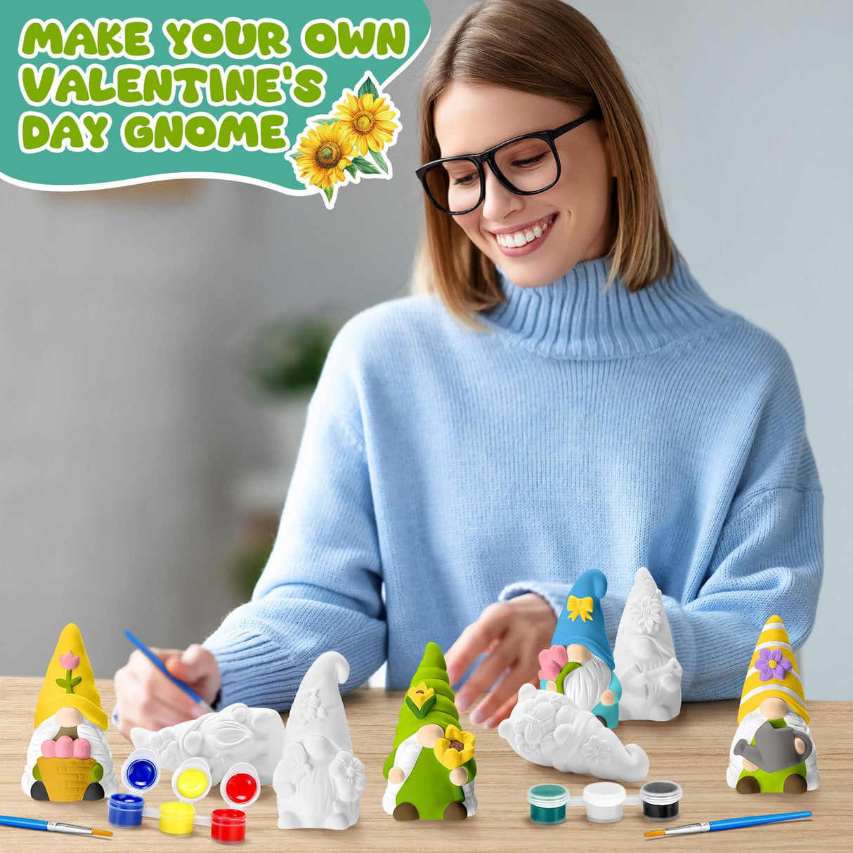 Foilswirl 8 Pcs Spring Gnome Ceramics to Paint Ready to Paint Your Own Ceramic Gnome Statues DIY Unpainted Ceramics Paintable Figurines Kit Crafts with Brush Palette Foilswirl