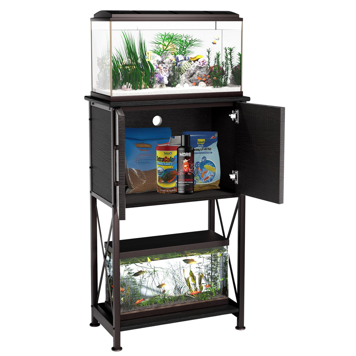 Herture 5-10 Gallon Fish Tank Stand, Metal Double Aquarium Stand with Cabinet for Fish Tank Accessories Storage, Heavy Duty 20.5" L* 11.02" W Tabletop, 500LBS Capacity Black PG06YGB Herture