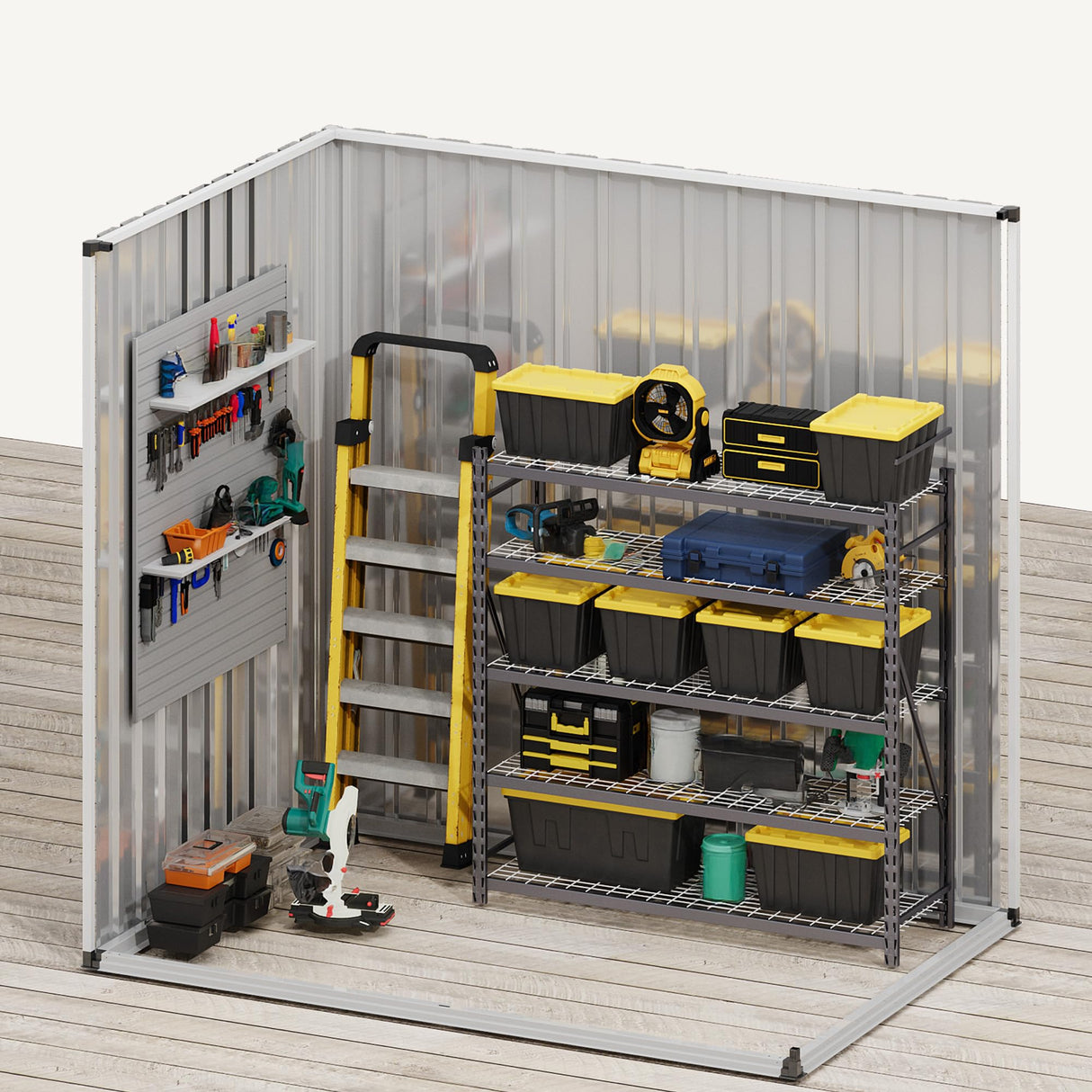 DWVO 6x4ft Metal Outdoor Storage Shed with Window, Lockable Tool Storage Sheds, Steel Garden Sheds with Sloped Roof for Backyard, Patio, Garage, Lawn, Gray + White DWVO