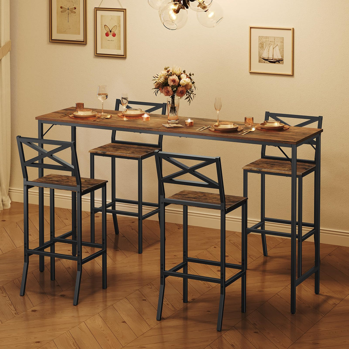 MAHANCRIS Bar Stools, Set of 2 Bar Chairs with Backrest and Footrest, 26" Tall Counter Bar Stools, Kitchen Breakfast Bar Chairs, Easy Assembly, for Dining Room, Rustic Brown BAHR0901N1 MAHANCRIS