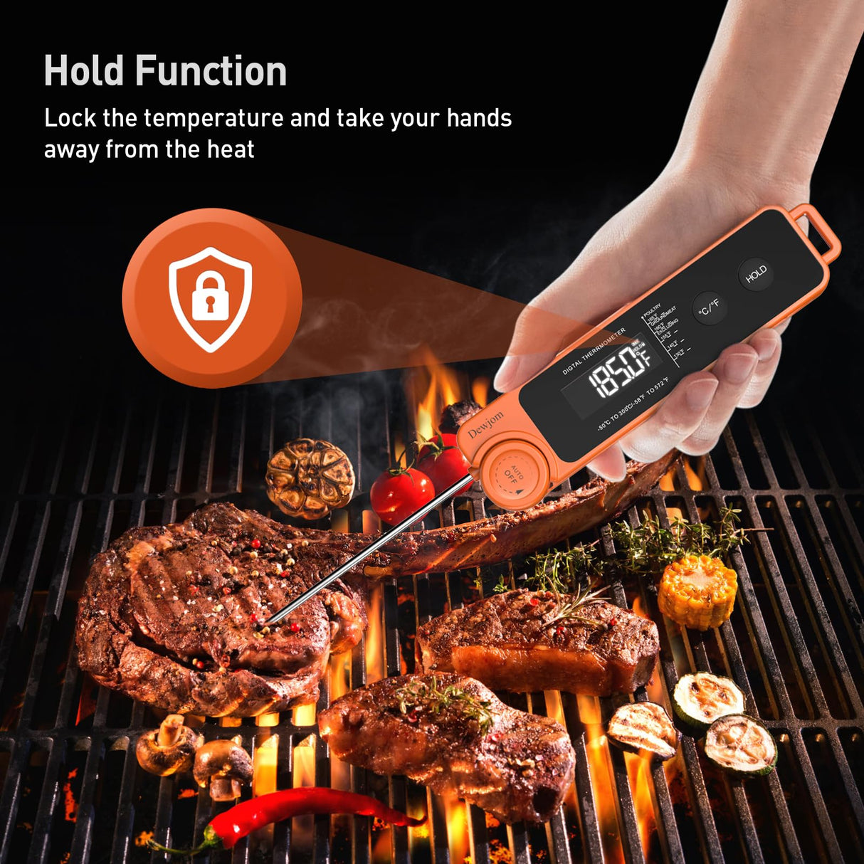 0.5 Sec Instant Read Meat Thermometer for Cooking, Ultra-Fast Digital Food Thermometer with Backlight, ±0.5°F Accuracy, IP67 Waterproof,Auto-Rotate/On/Off–Perfect for Grilling, BBQ, Smoker-Tangerine Dewjom