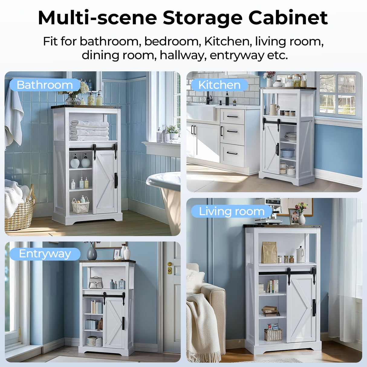 KOLIGEY Farmhouse Storage Cabinet, White Bathroom Storage Cabinet Small Hutch with Door Freestanding, for Coffee Bar, Bathroom, Laundry, Living Room, Kitchen - 24" W x 42" H KOLIGEY