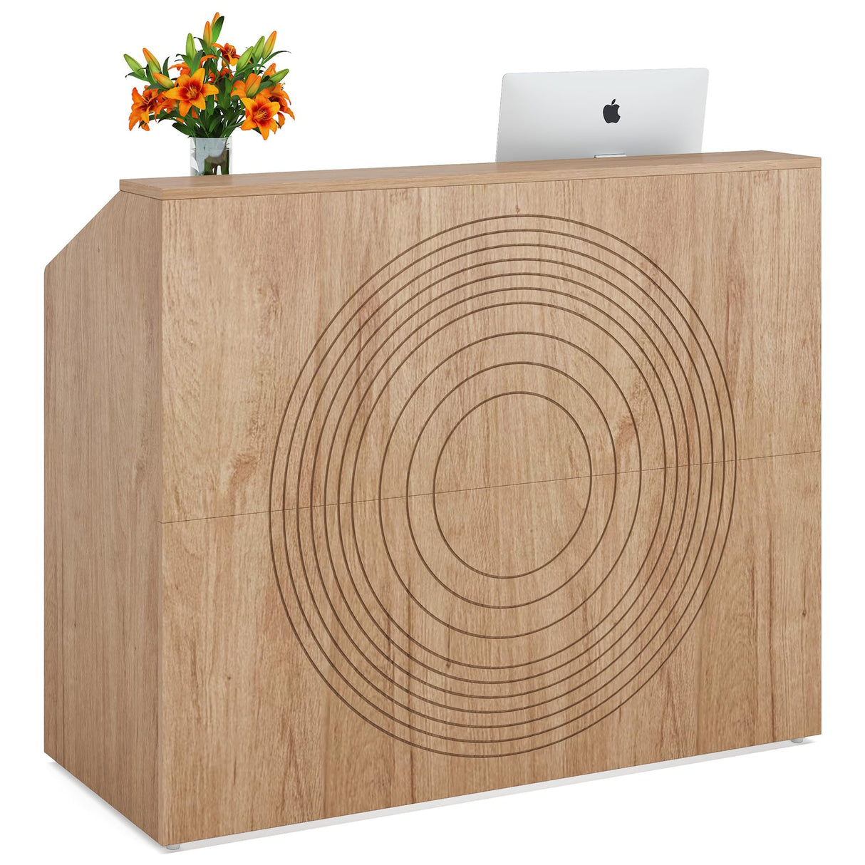 Tribesigns Reception Desk with Counter, Modern Front Desk Reception Room Table with Cable Grommet, 47 inch Retail Counter for Checkout, Lobby, Beauty Salon, Home Office Desk, Oak Tribesigns