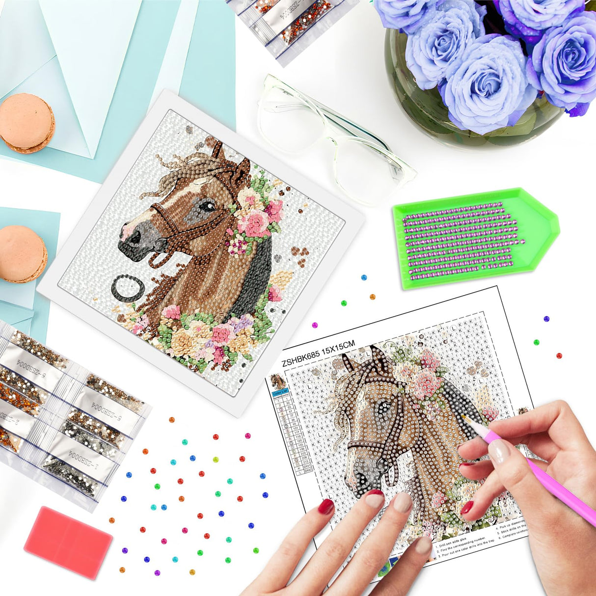 SENQAO Horse Diamond Art Kit for Adults with Frame Art and Crafts for Adults Ages 4-6-8-12 Easy to DIY Diamond Art for Adults and Adult Beginners Home Wall Decoration 7.1x7.1inch SENQAO