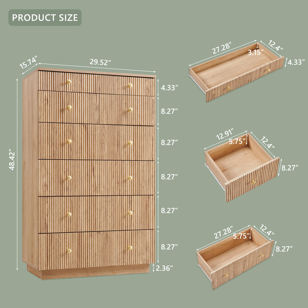 wow97e Fluted Dresser for Bedroom, 48" H 7 Drawer Dressers, Wood Tall Dresser Storage Organizer, Modern Bedroom Chest with Deep Storage for Closet Hallway, Entryway, Living Room Natural wow97e