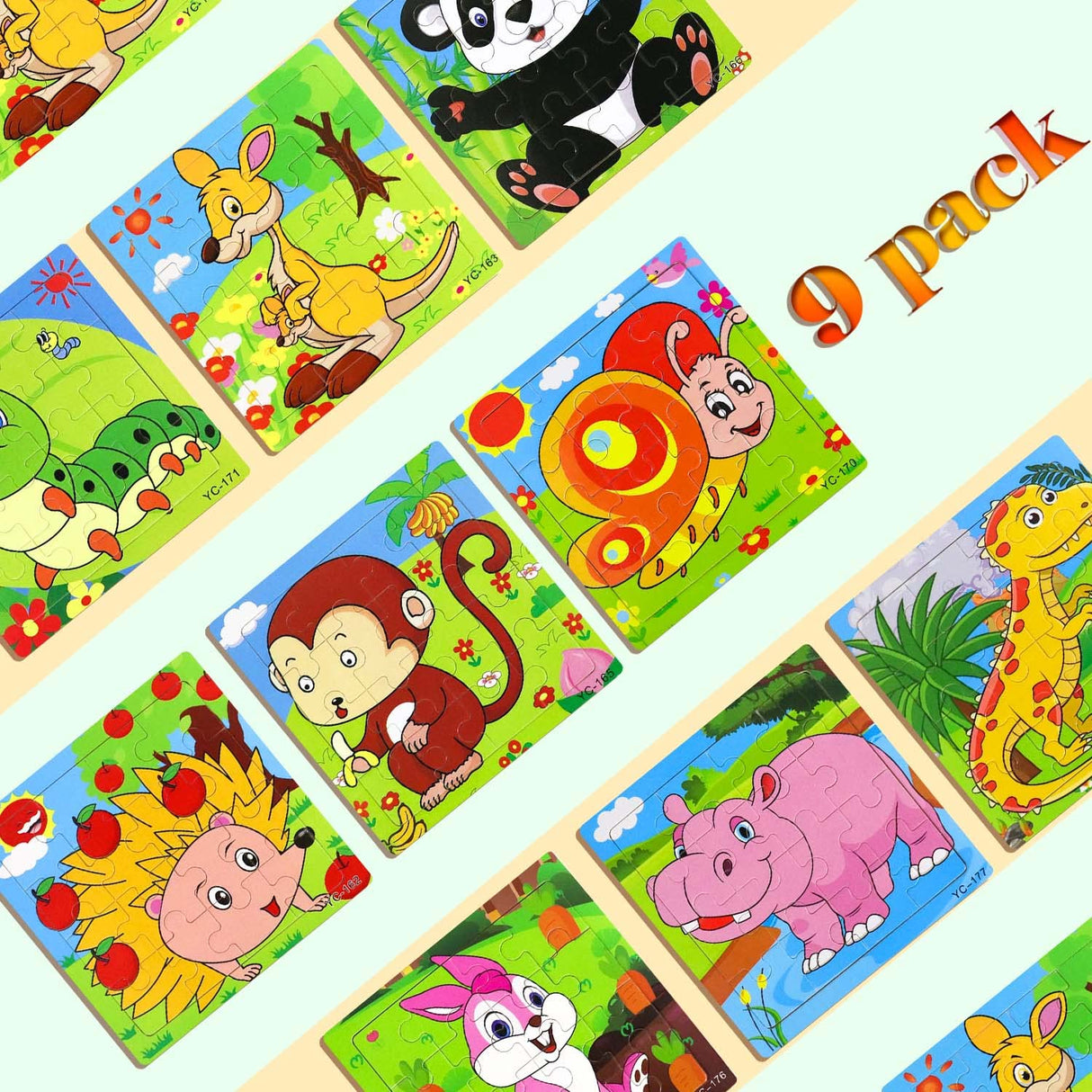 Puzzles for Kids Ages 3-5, 9 Pack Wooden Jigsaw Puzzles for Toddlers Ages 3-5 16 Pieces Preschool Educational Learning Toys Set Animals Puzzles for 3 4 5 Years Old Boys and Girls Runlycan