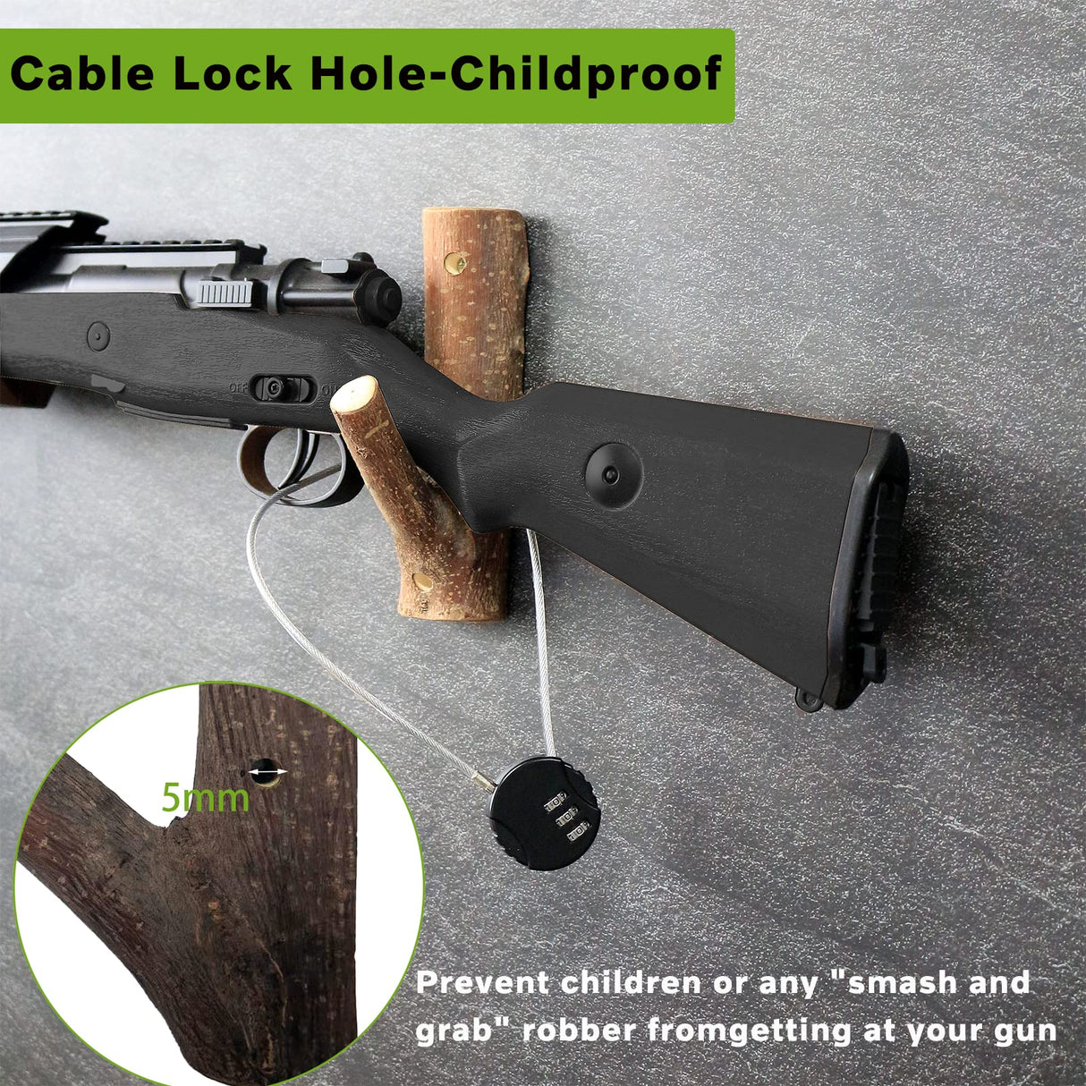 FIREHOOK Wooden Gun Rack with Lock Hole, Gun Wall Mount for Rifles, Shotguns, Gun Racks for Wall with Wider Space, Natural Hardwood Gun Hooks for Bows Rifle,Gun Rack Wall Mount for Storage Display FIREHOOK