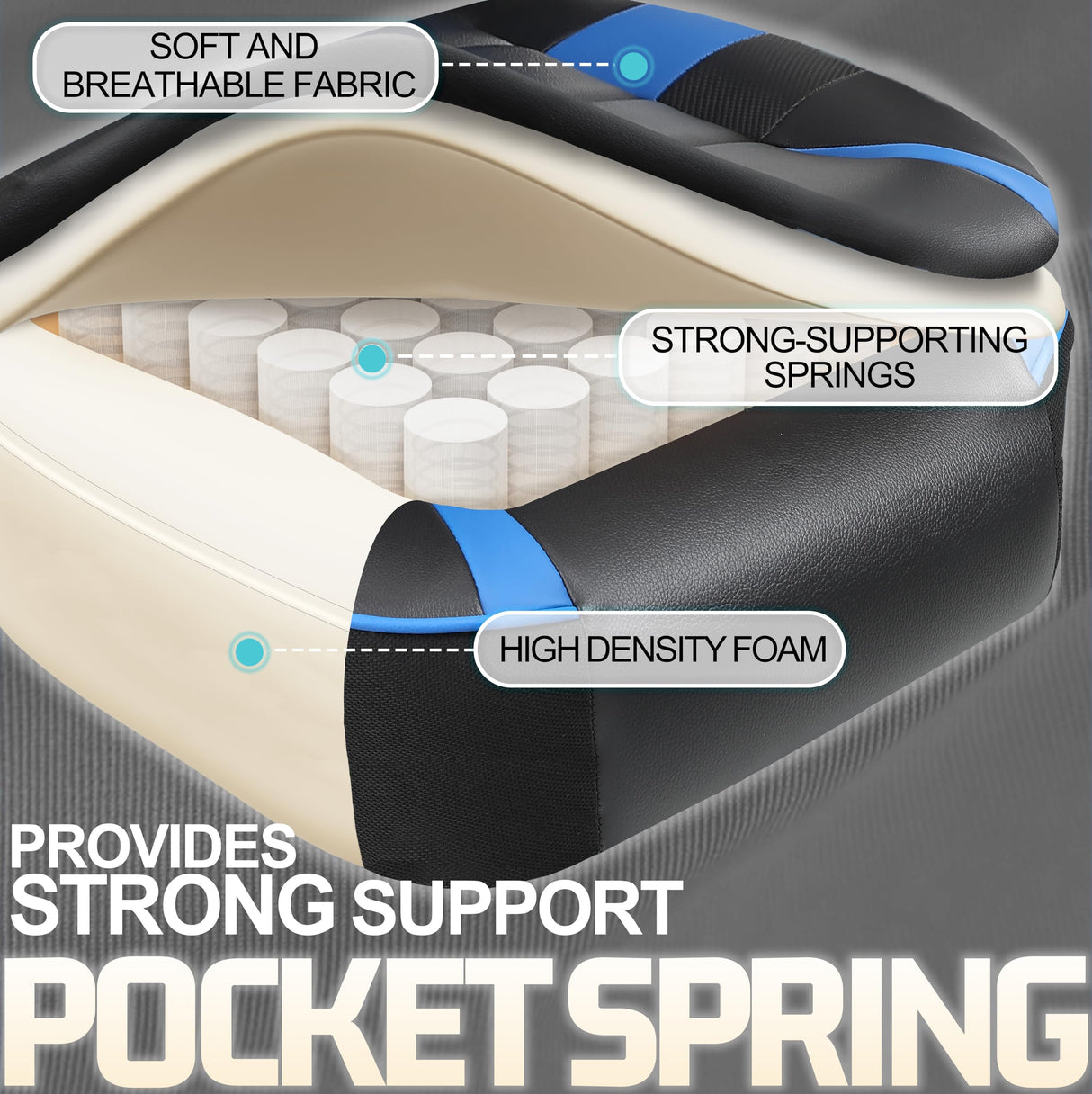 Vonesse Gaming Chair for Adults,Reclining Gamer Chair with High Back,Big and Tall Gaming Chairs with Footrest,Computer Chair with Massage(Black/Blue) Vonesse