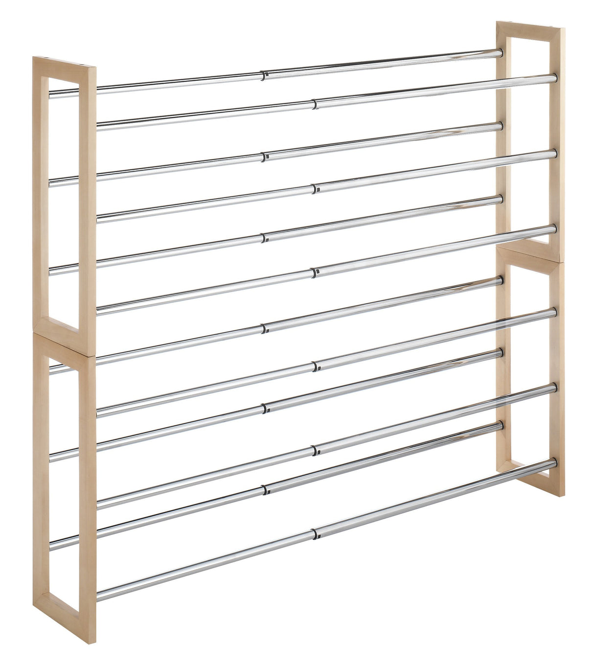 Whitmor 3 Tier Expandable Shoe Rack -Stackable - Natural Wood and Chrome Whitmor