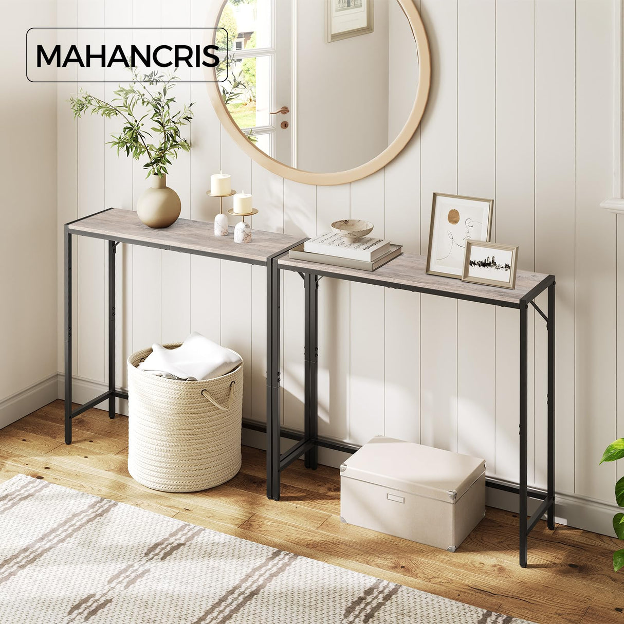MAHANCRIS Console Table, Narrow Sofa Table, 30.1" Small Couch Table, Thin Sofa Table, Side Table for Hallway, Living Room, Foyer, Corridor, Greige and Black CTHG7601 MAHANCRIS