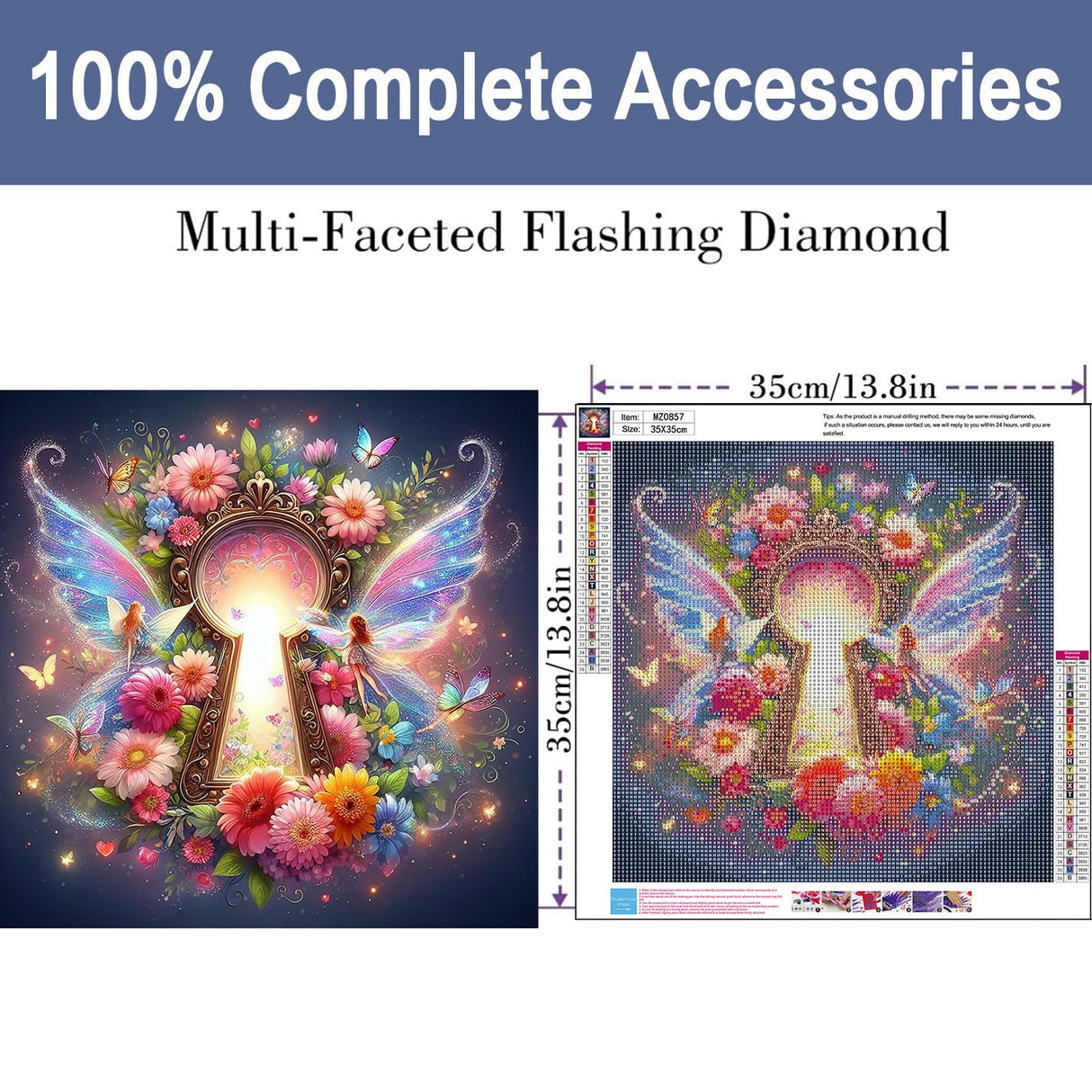 ijbnhd Fairy Diamond Art Kits for Adults, 5D Butterfly Fairy Diamond Painting Kit for Beginners, DIY Round Full Drill Fairy Gem Art Craft Kits for Home Wall Decor 12x16 Inch ijbnhd