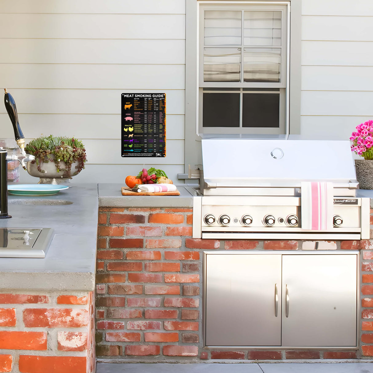 Wallors BBQ Smoker Accessories, Meat Temperature & BBQ Smoker Guide Sign, Smoker & Pellet Grill Smoker Grill Meat Smoking Accessories, Meat Time & Temp Guide Metal Gift 12x8 Inch Wallors