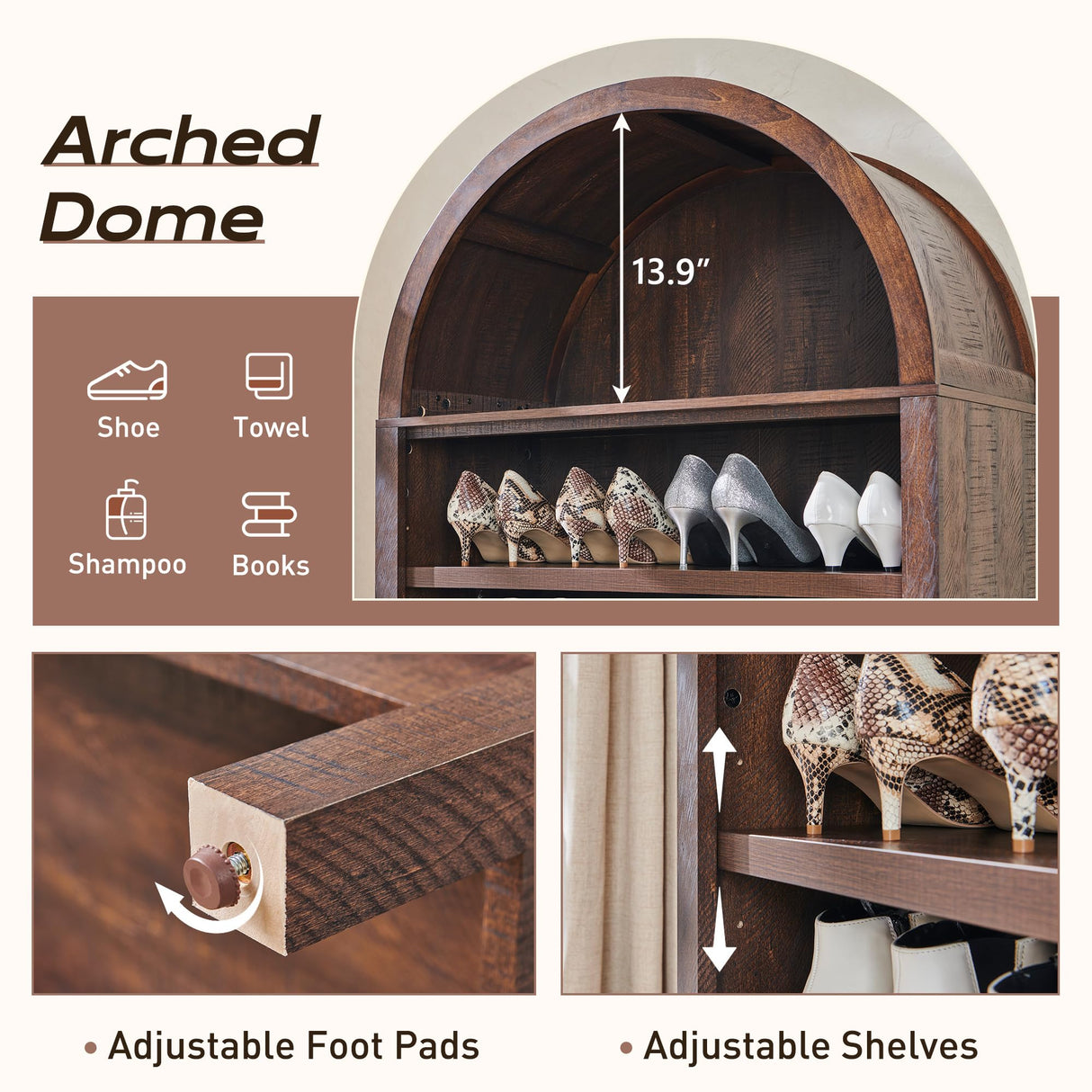 IFGET 71" Tall Arched Bookshelf, 7 Tiers Arch Bookcase with Storage, Modern Farmhouse Book Shelf with Adjustable Shelves, Wood Bookshelf w/Open Display Shelves for Living Room, Office (Brown) IFGET