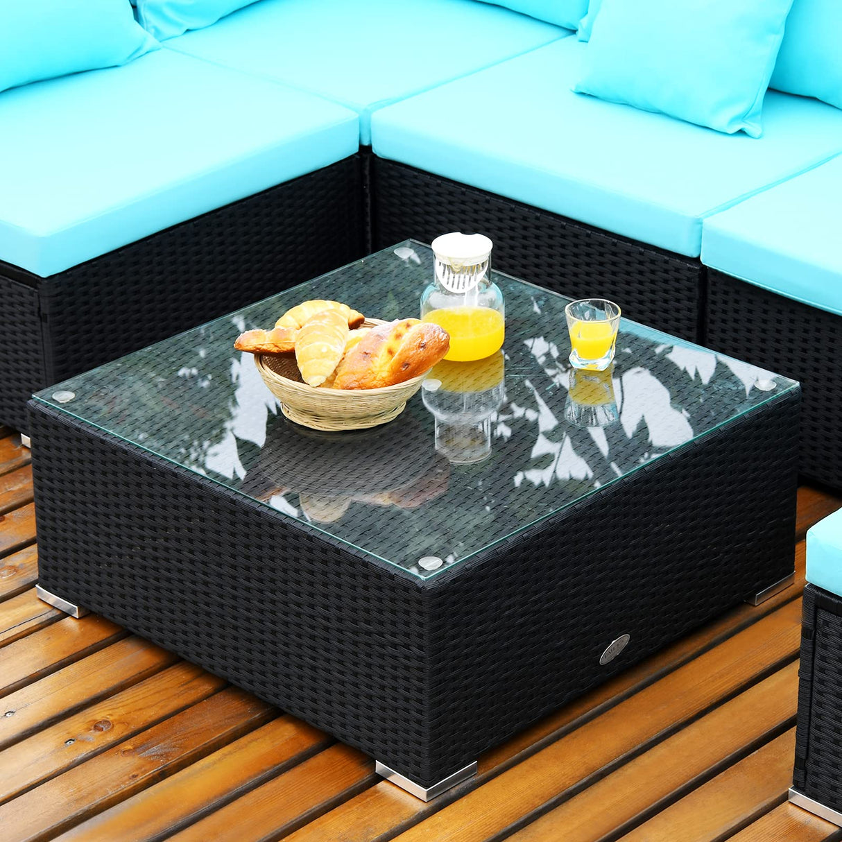 Tangkula 7 Piece Patio Furniture Set, Outdoor Sectional Sofa w/Pillows and Cushions, Wicker Sofa Conversation Set with Coffee Table, Patio Sofa and Tea Table Set for Garden, Lawn Tangkula