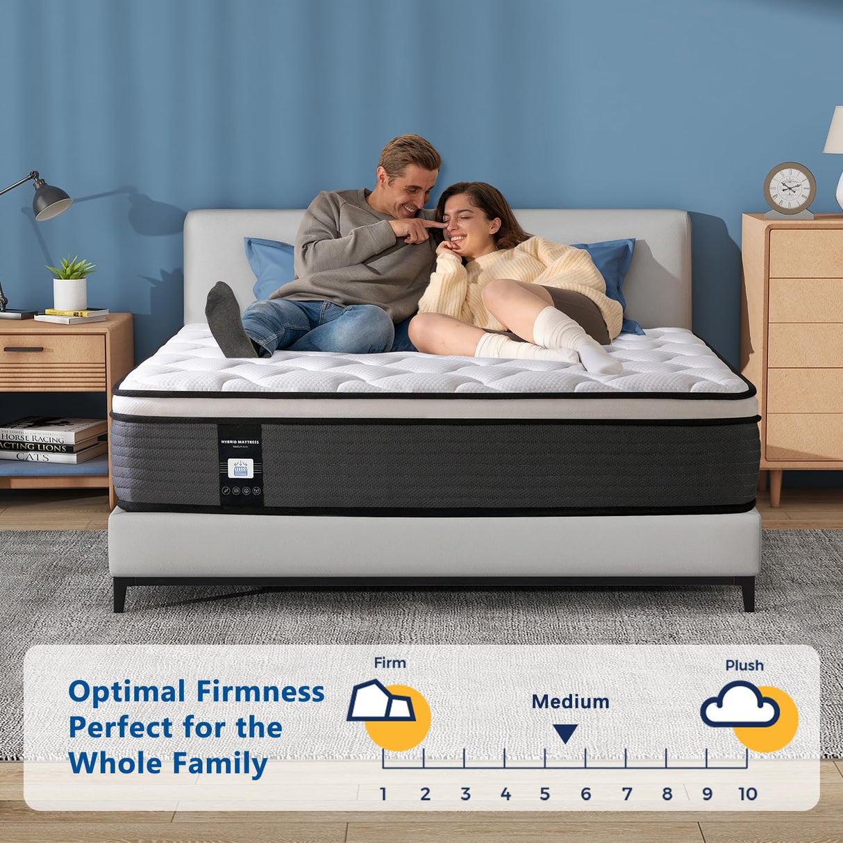 Queen Mattress, 12 Inch Bed in a Box, Cooling Memory Foam Pillow Top, Individually Pocket Coils for Motion Isolation, Medium Firm Support, Body Pressure & Back Pain Relief, CertiPUR-US Certified Marine Moon