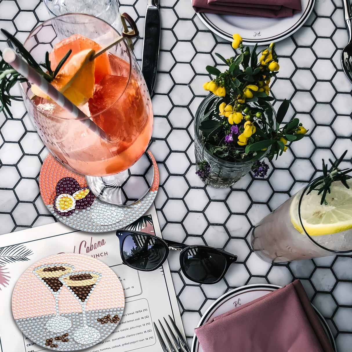 6 Pcs Diamond Painting Coasters Kits with Holder,Cocktail Diamond Art Coasters Set for Drinks Coffee Table, Gem Painting kit for Beginners Adults DIY Art Craft Gifts Home Decors (Cocktail) Bulerrylulu