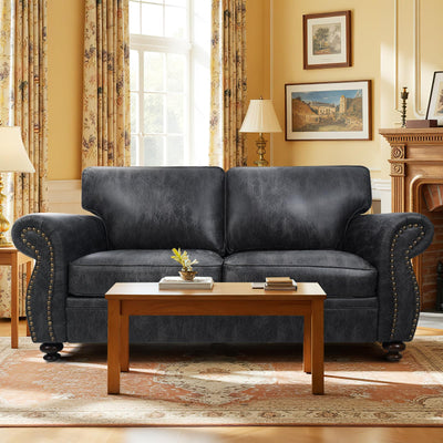 Couchus Mid-Century Vintage Sofa Couches with Rivet Design,loveseat Sofa,Removable Sofa Cover Upholstered Cushions and Solid Wood Frame (Grey, Loveseat)