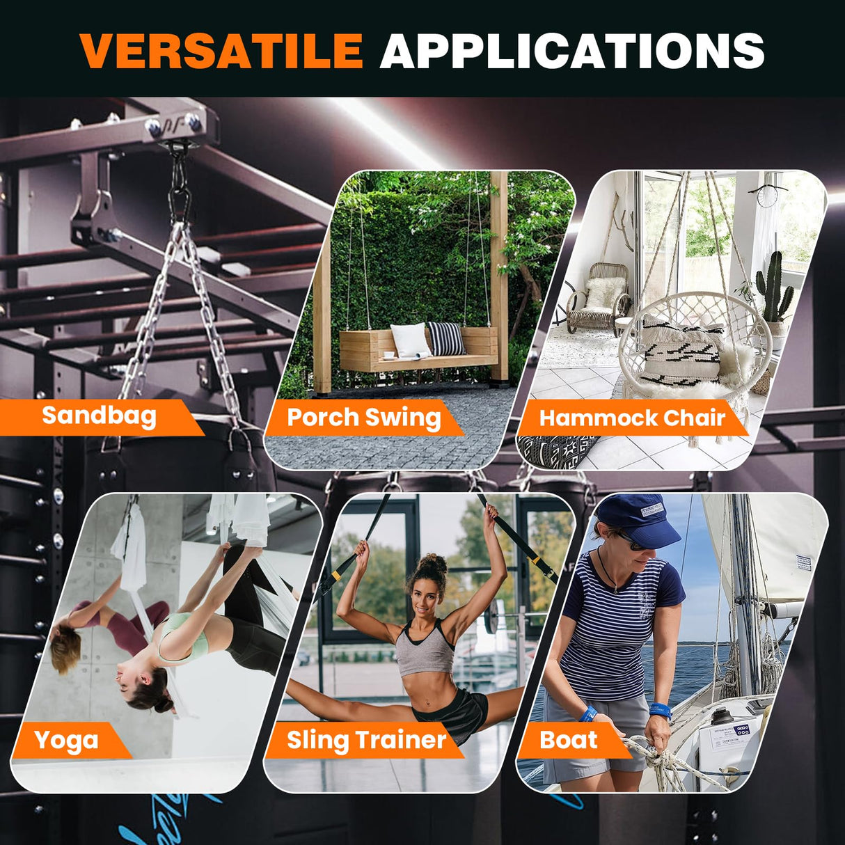 Aheucndg 1700 lb Capacity Hammock Hanging kit, 2 Pack M10 Premium Heavy Duty Pad Eye Hooks + 2 Pack Snap Hooks and 8 Pack Heavy Duty Screws for Outdoor Indoor Activity. Aheucndg