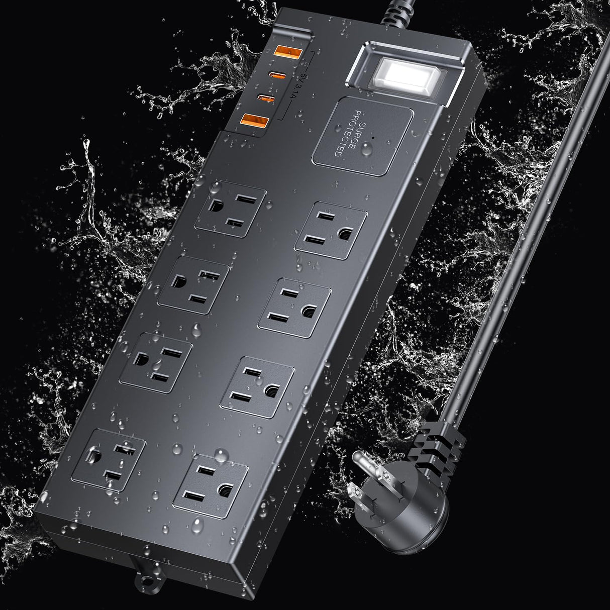 Surge Protector Power Strip Waterproof, Outdoor Extension Cord Multiple Outlets with USB A + C Fast Charging, Waterproof Electrical Box Electrical Outlet Box Extender Power Strip 6ft 10ft 15ft 20ft covozon