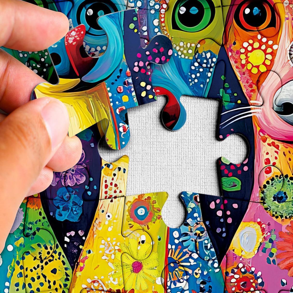 Colorful Dog Painting Jigsaw Puzzle 1000 Piece for Adult, Art Puppy Beautiful Flower Jigsaw Puzzles, Funny Animal Aesthetic Puzzle Larkipuzz