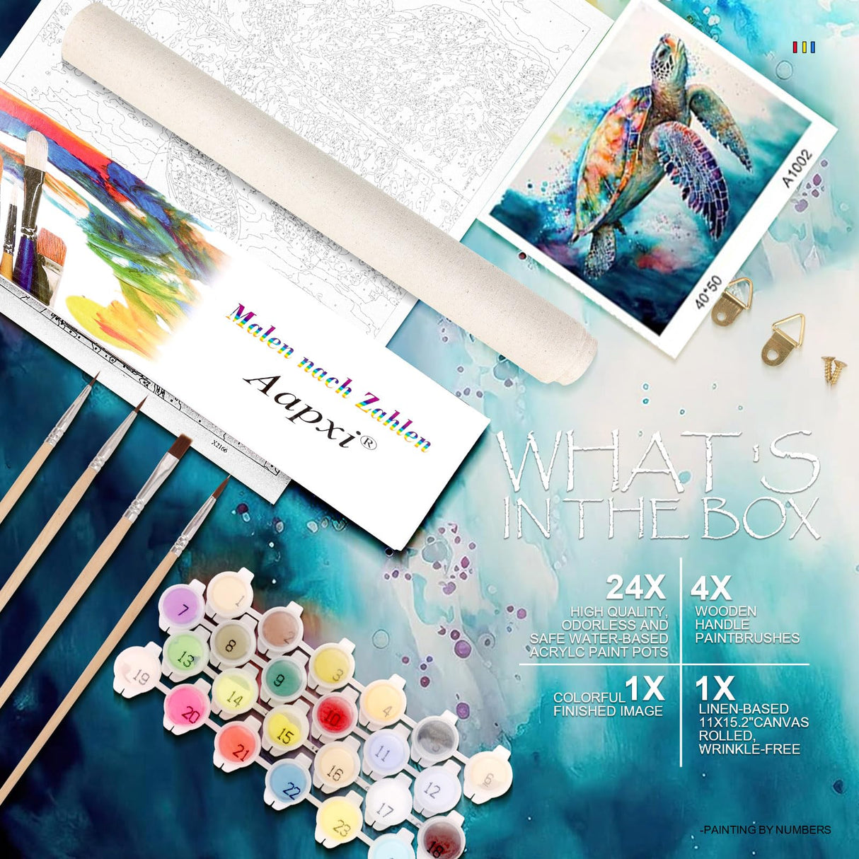 Paint by Number for Adults Canvas Sea Turtle - Painting by Numbers Adults' Beginner Craft Kits with 4 Brushes and Acrylic Paint(16X20 Inch) Aapxi