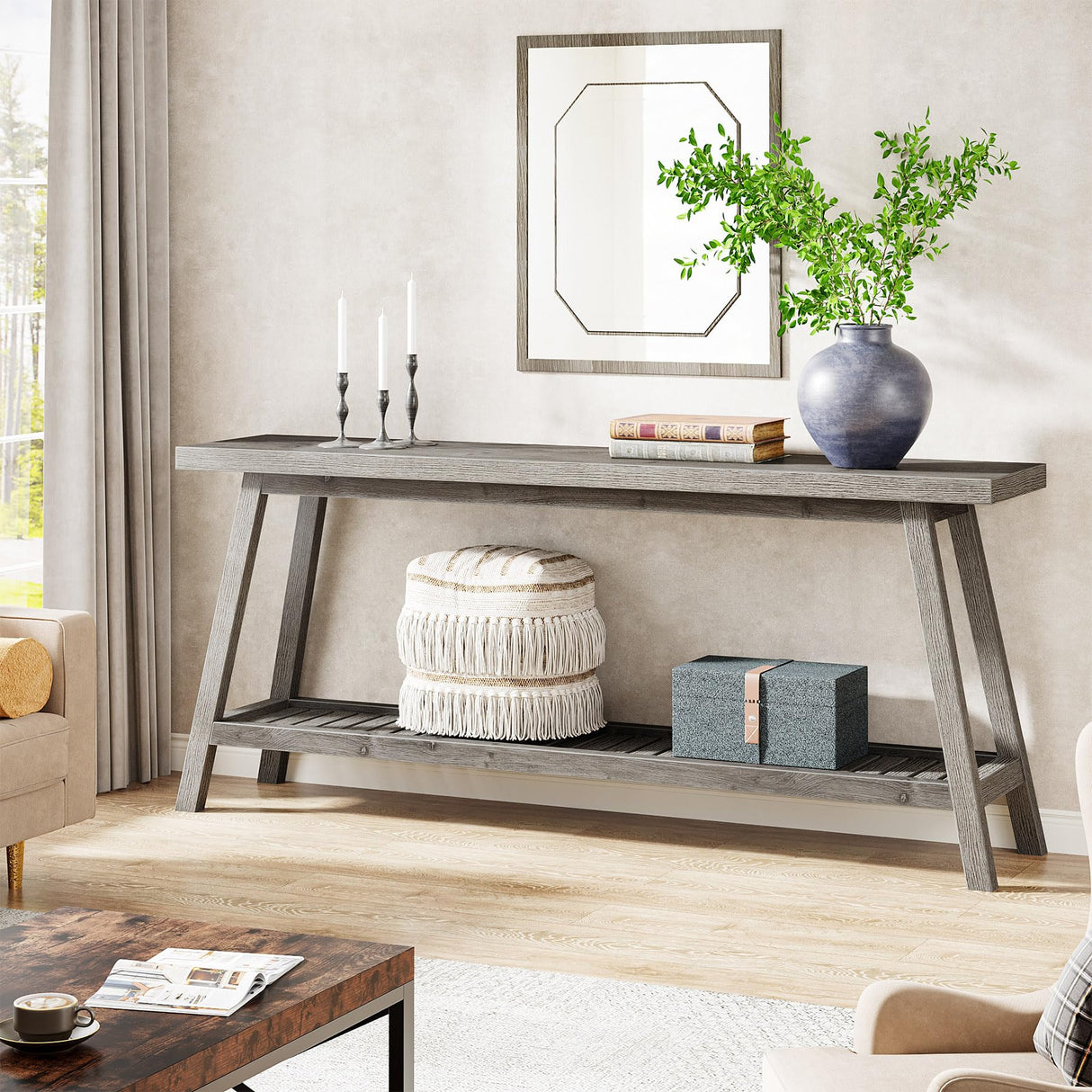 Tribesigns Farmhouse Console Entryway Table: 70.9 Inches Extra Long Console Table for Entryway, 2-Tier Narrow Wood Foyer Sofa Couch Table for Hallway, Entrance, Living Room, Grey Tribesigns