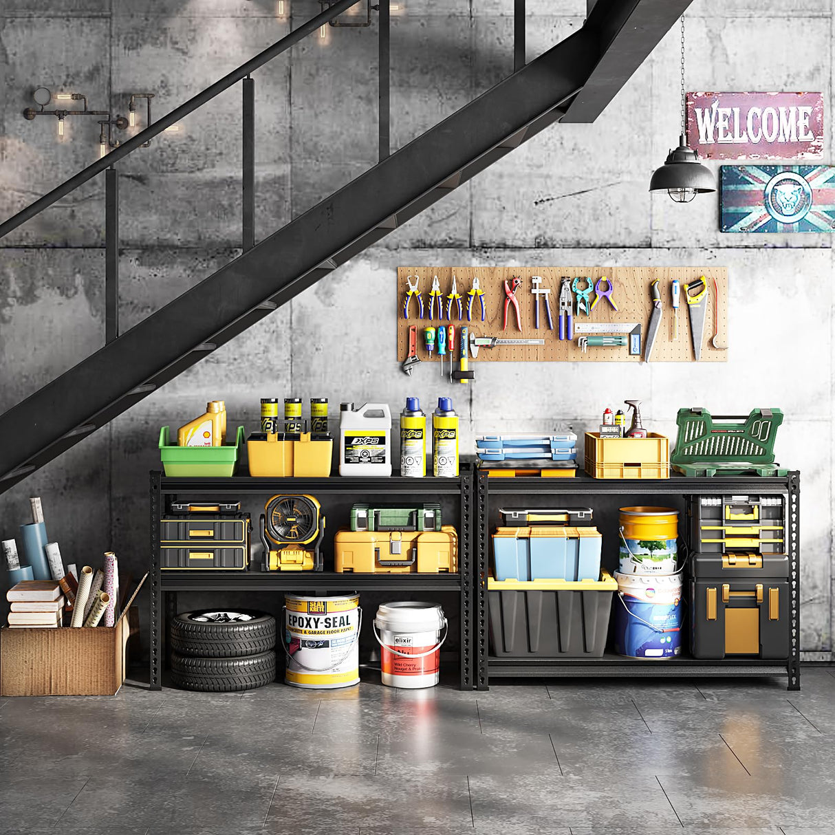 SDXYSTCE 48" W Garage Shelving Heavy Duty, 1000LBS Loads Adjustable Garage Storage Shelves, 2-Tier Metal Shelving Units and Storage Racks, Industrial Utility Shelf,48" Wx18 Dx39 H, Black SDXYSTCE