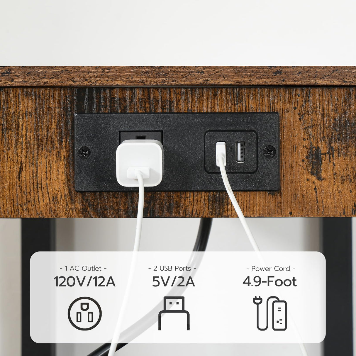 HOOBRO 2-Tier Printer Stand with Charging Station, Under Desk Printer Table, Printer Cart with Storage Shelves, Printer Shelf for Small Spaces, for Home Office, Rustic Brown and Black BF38UPS01 HOOBRO