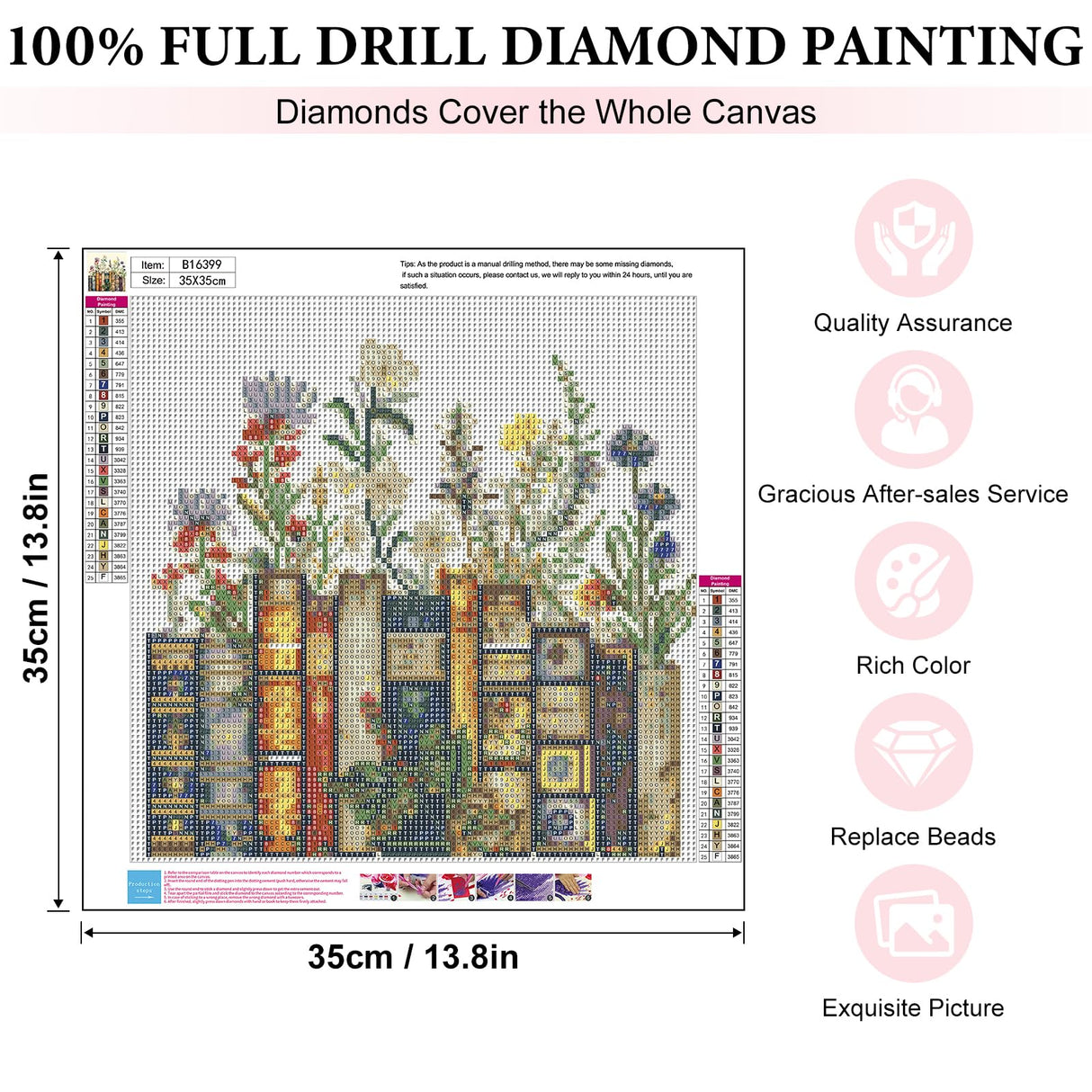 Yezavesu Book Diamond Art Kits for Adults, Book Flower Diamond Painting Kit for Beginners, 5D DIY Round Full Drill Painting with Gem Art Craft Kits for Home Wall Decor 14x14 Inch Yezavesu